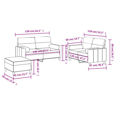 vidaXL 3-delige Loungeset met kussens stof donkergrijs