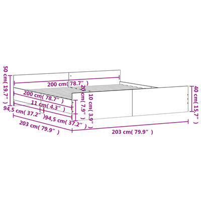 vidaXL Bedframe met hoofd- en voeteneinde grijs sonoma 200x200 cm