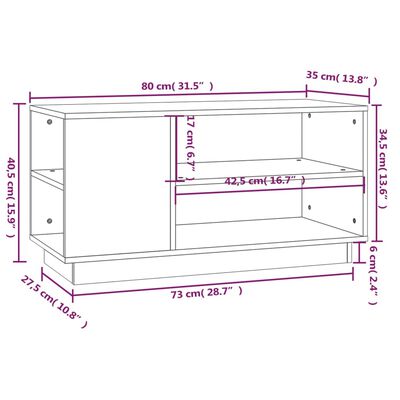 vidaXL Tv-meubel 80x35x40,5 cm massief grenenhout wit