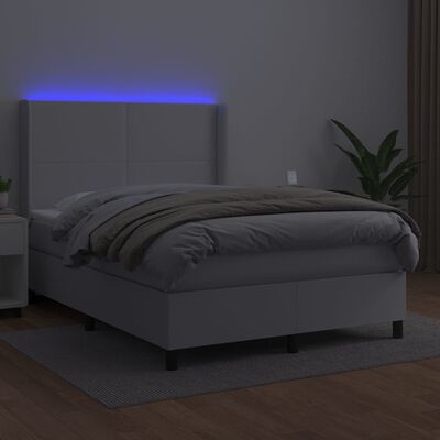 vidaXL Boxspring met matras en LED kunstleer wit 140x200 cm