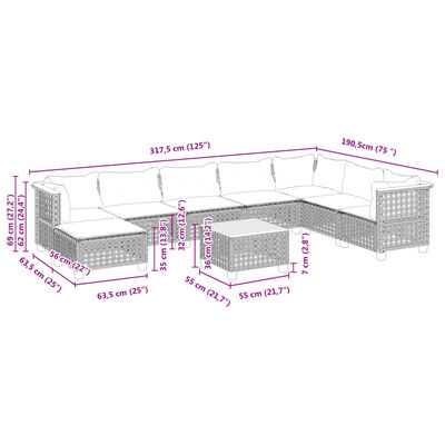 vidaXL 9-delige Loungeset met kussens poly rattan zwart