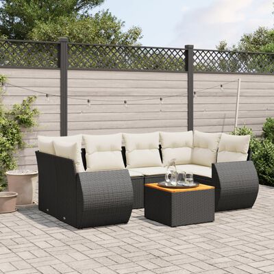 vidaXL 7-delige Loungeset met kussens poly rattan zwart