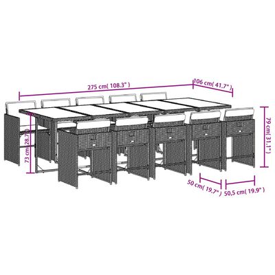 vidaXL 11-delige Tuinset met kussens poly rattan grijs