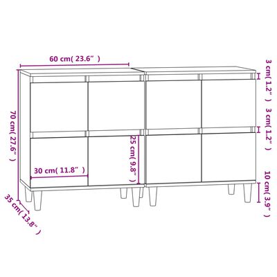 vidaXL Dressoirs 2 st 60x35x70 cm bewerkt hout sonoma eikenkleurig