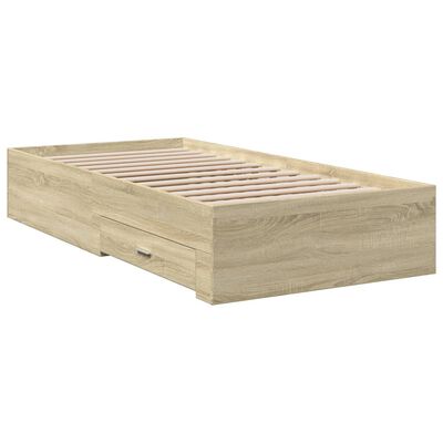 vidaXL Bedframe met lades bewerkt hout sonoma eikenkleurig 75x190 cm