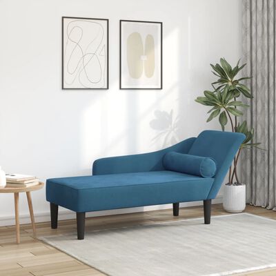 vidaXL Chaise longue met kussens fluweel blauw