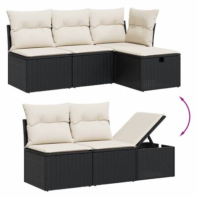 vidaXL 5-delige Loungeset met kussens poly rattan zwart