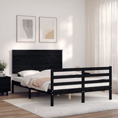 vidaXL Bedframe met hoofdbord massief hout zwart 120x200 cm