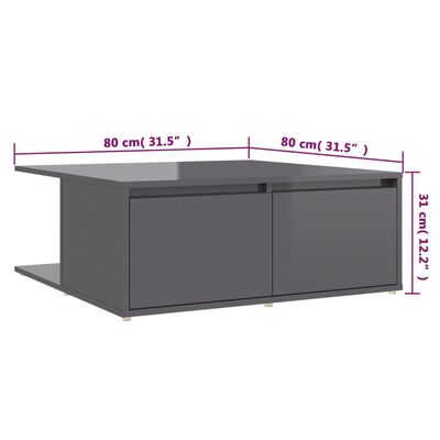 vidaXL Salontafel 80x80x31 cm bewerkt hout hoogglans grijs