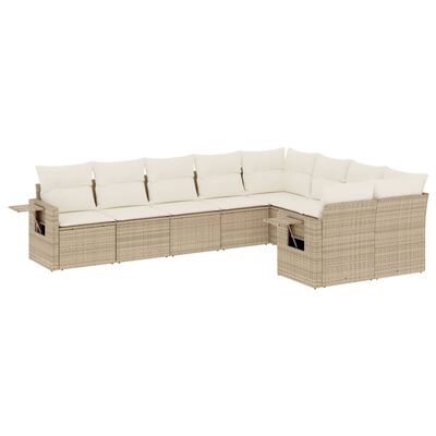 vidaXL 9-delige Loungeset met kussens poly rattan beige