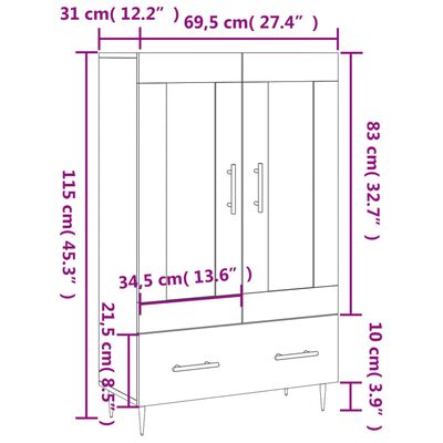 vidaXL Hoge kast 69,5x31x115 cm bewerkt hout sonoma eikenkleurig