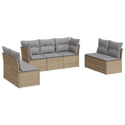 vidaXL 7-delige Loungeset met kussens poly rattan beige