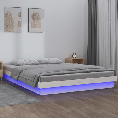 vidaXL Bedframe LED massief hout wit 135x190 cm