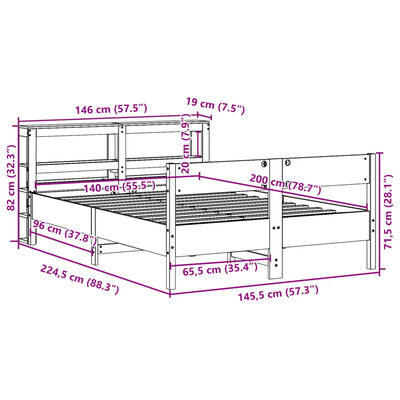 vidaXL Bedframe zonder matras massief grenenhout wasbruin 140x200 cm