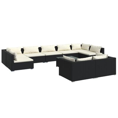 vidaXL 10-delige Loungeset met kussens poly rattan zwart