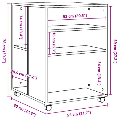 vidaXL Bijzettafel met wieltjes 55x60x78 cm bewerkt hout betongrijs