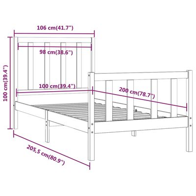 vidaXL Bedframe massief hout wit 100x200 cm