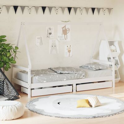 vidaXL Kinderbedframe met lades 90x200 cm massief grenenhout wit