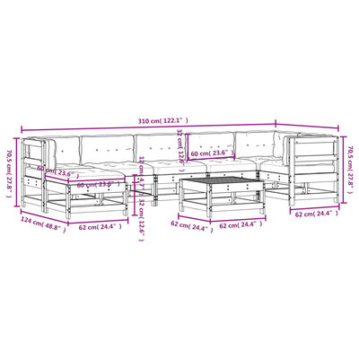 vidaXL 8-delige Loungeset met kussens massief hout