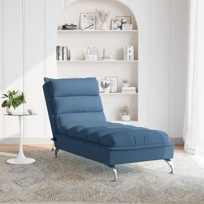 vidaXL Massage chaise longue met kussens stof blauw