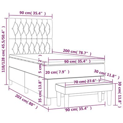 vidaXL Boxspring met matras fluweel lichtgrijs 90x200 cm