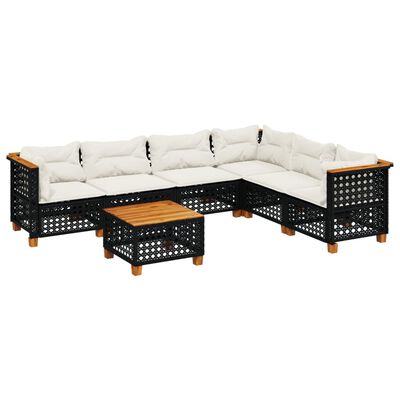 vidaXL 7-delige Loungeset met kussens poly rattan zwart