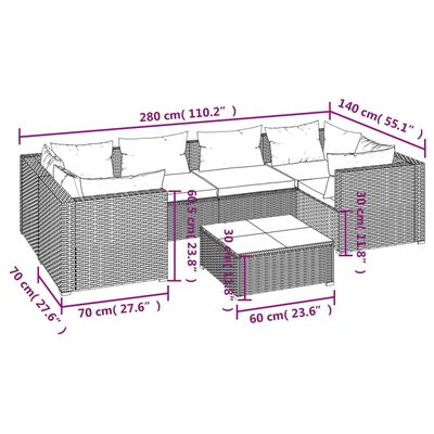 vidaXL 7-delige Loungeset met kussens poly rattan bruin