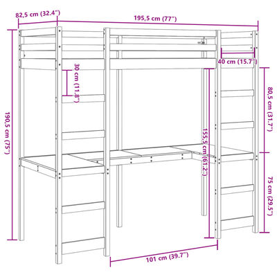 vidaXL Hoogslaper zonder matras massief grenenhout 75x190 cm