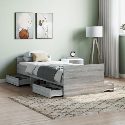 vidaXL Bedframe met hoofd- en voeteneinde grijs sonoma 75x190 cm