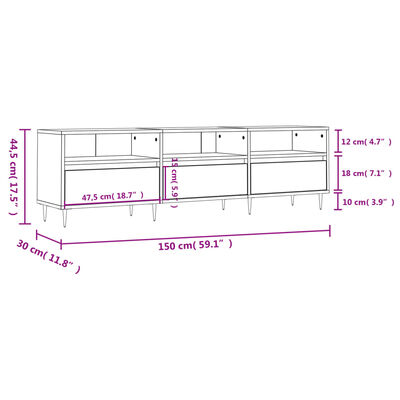 vidaXL Tv-meubel 150x30x44,5 cm bewerkt hout wit