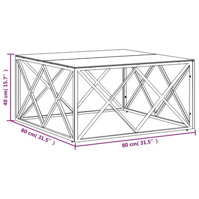 vidaXL Salontafel 80x80x40 cm roestvrij staal en glas zilverkleurig