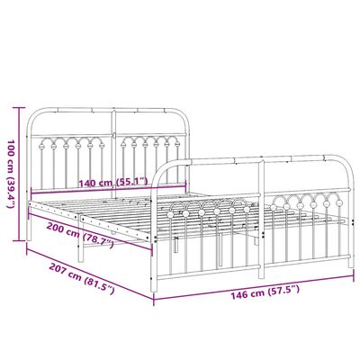 vidaXL Bedframe met hoofd- en voeteneinde metaal zwart 140x200 cm