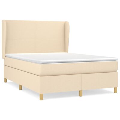 vidaXL Boxspring met matras stof crèmekleurig 140x190 cm