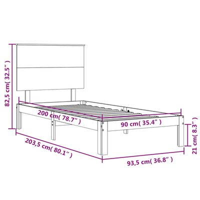 vidaXL Bedframe met hoofdbord massief hout wit 90x200 cm