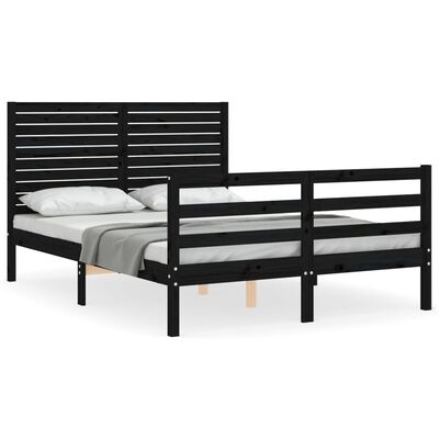 vidaXL Bedframe met hoofdbord massief hout zwart 120x200 cm