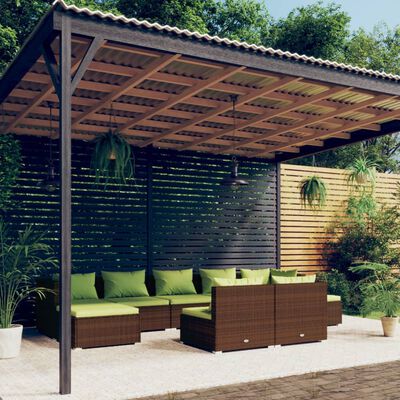 vidaXL 9-delige Loungeset met kussens poly rattan bruin