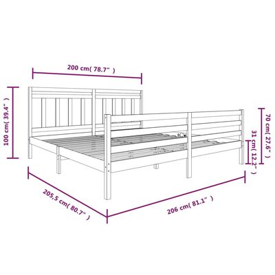 vidaXL Bedframe massief hout grijs 200x200 cm