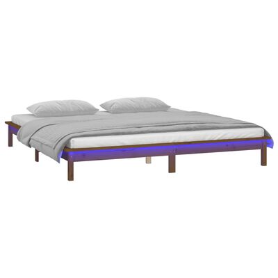 vidaXL Bedframe LED massief hout honingbruin 200x200 cm