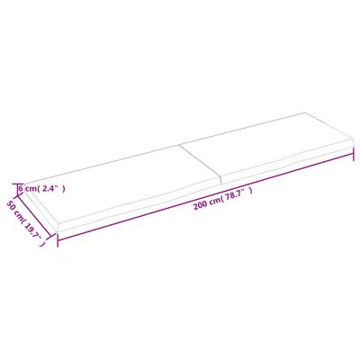 vidaXL Wastafelblad 200x50x(2-6) cm onbehandeld massief hout