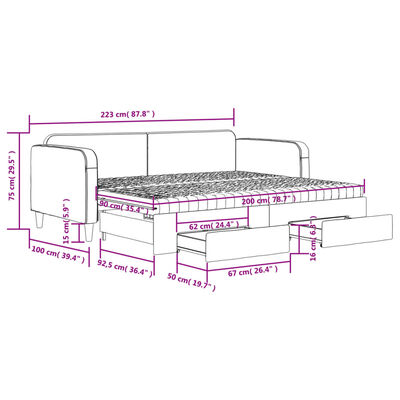 vidaXL Slaapbank onderschuifbed en lades 90x200 cm stof donkergrijs