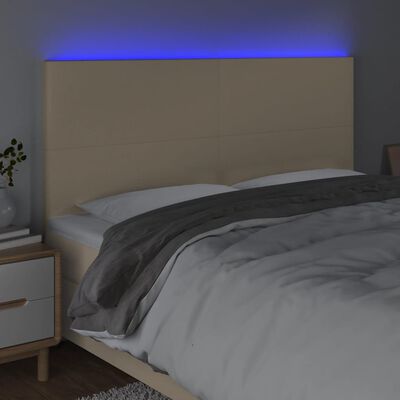 vidaXL Hoofdbord LED 180x5x118/128 cm stof crèmekleurig