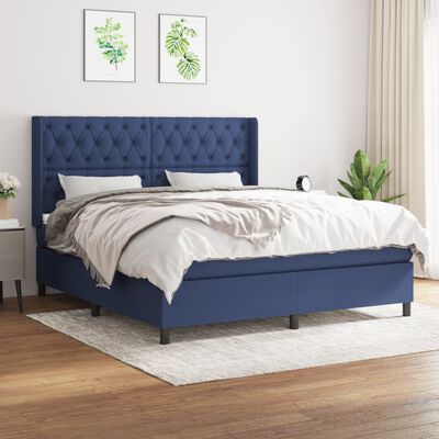 vidaXL Boxspring met matras stof blauw 160x200 cm