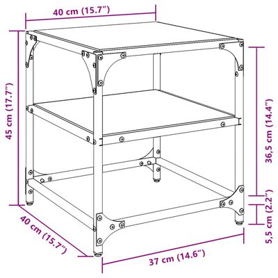 vidaXL Salontafels 2 st met zwart glazen blad 40x40x45 cm staal