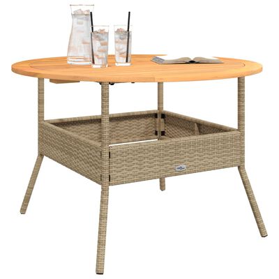 vidaXL Tuintafel met acaciahouten blad Ø110x71 cm poly rattan beige