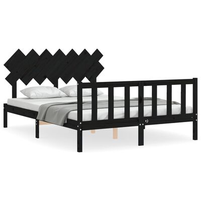 vidaXL Bedframe met hoofdbord massief hout zwart