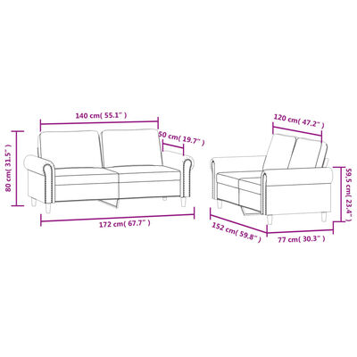 vidaXL 2-delige Loungeset met kussens fluweel lichtgrijs