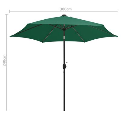 vidaXL Parasol met LED-verlichting en aluminium paal 300 cm groen