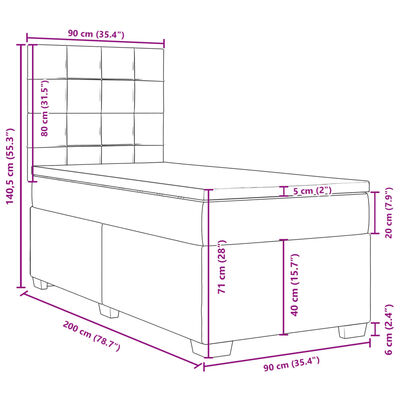 vidaXL Boxspring met matras fluweel lichtgrijs 90x200 cm