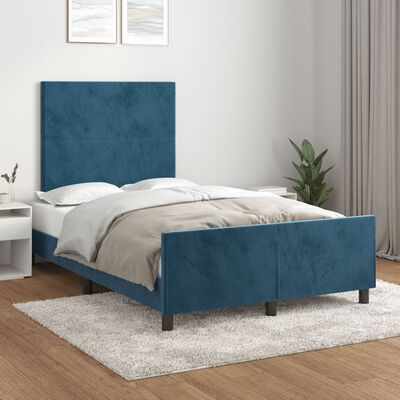 vidaXL Bedframe met hoofdbord fluweel donkerblauw 120x190 cm