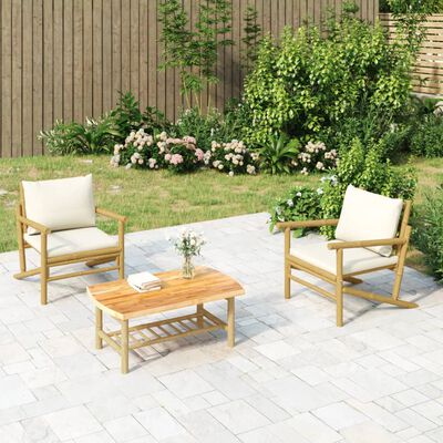 vidaXL Tuinstoelen 2 st met crèmewitte kussens bamboe